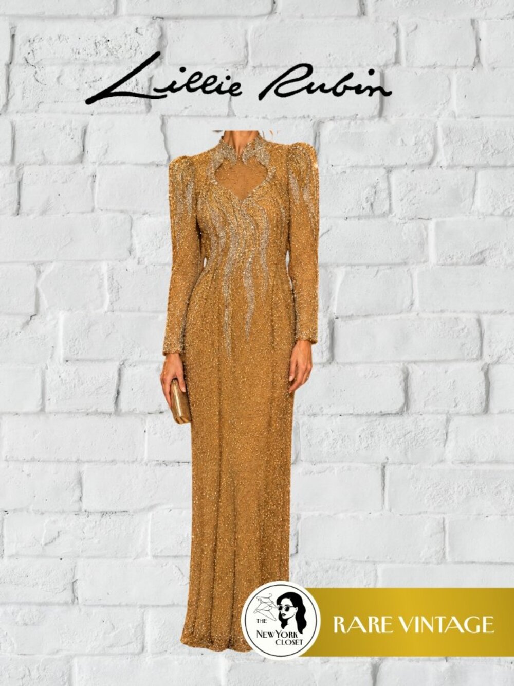 Lillie Rubin | RARE Vintage Hand-Beaded Silk Gown - Gold & Silver - Size 4